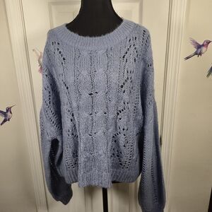 Jolie & Joy Blue Pointelle Knit Oversized Cable Sweater Size Large